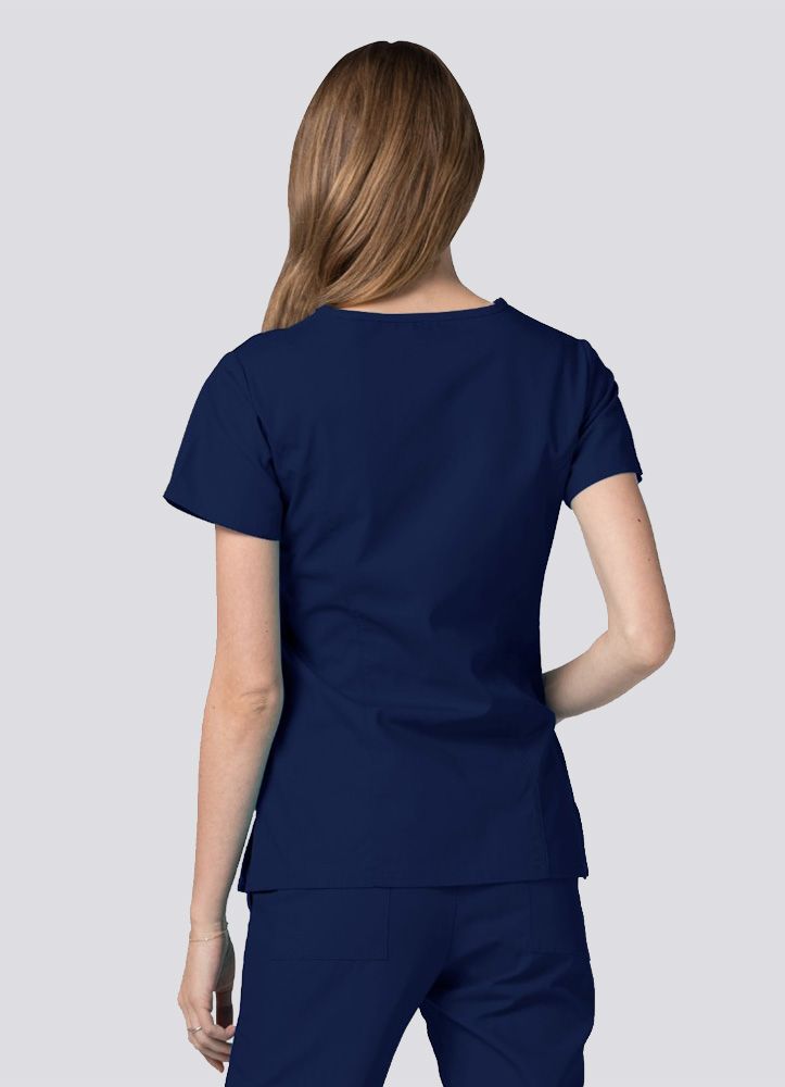 Adar Universal Double Stitched Mock Wrap Top (Navy), CareTyme Scrubs